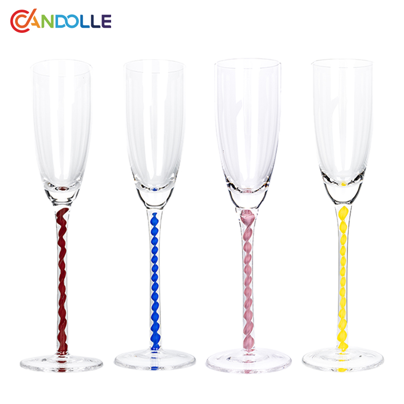 160ml Colorful Spiral Stem Champagne Flute Glasses for Sparkling