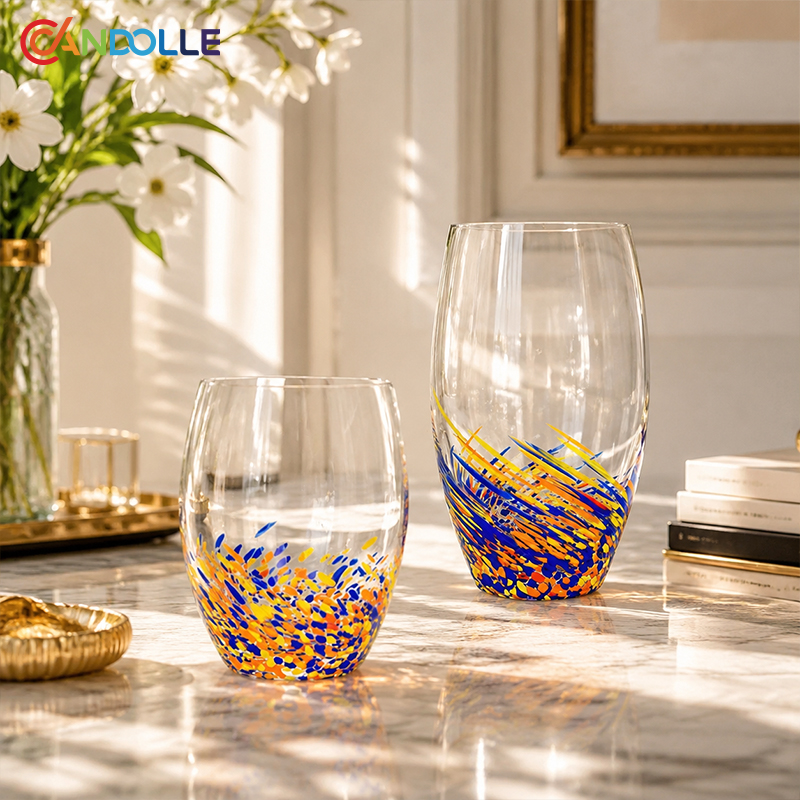 420ml/580ml Hand Blown Murano Style Confetti Speckled Glass Tumbler for Home