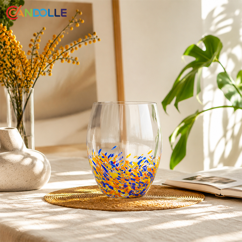 420ml/580ml Hand Blown Murano Style Confetti Speckled Glass Tumbler for Home