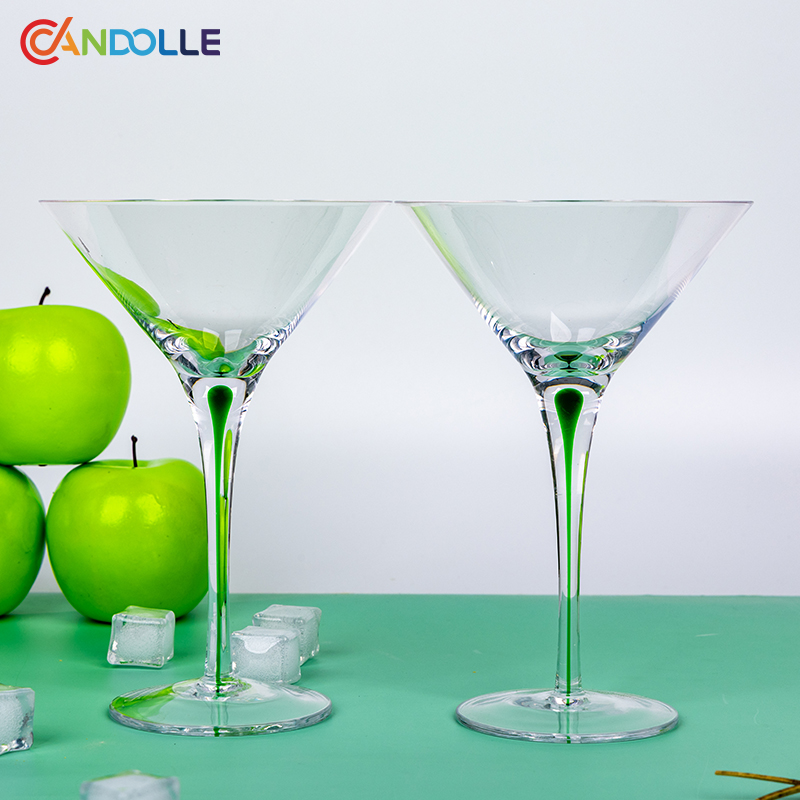 250ml Green Stem Clear Martini Cocktail Glass for Bar Party