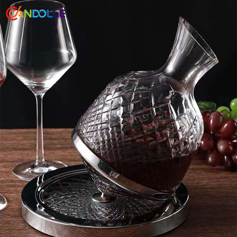 1500ml Diamond Cut Rotating Wine Decanter Carafe for Aeration 1500ml Diamond Cut Rotating Wine Decanter Carafe for Aeration
