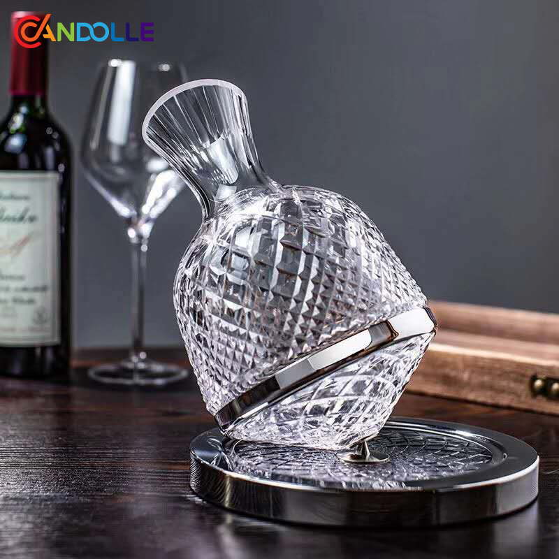 1500ml Diamond Cut Rotating Wine Decanter Carafe for Aeration 1500ml Diamond Cut Rotating Wine Decanter Carafe for Aeration