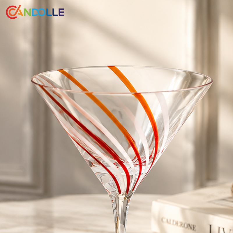 Wholesale Striped Stemmed Wine Glasses Set with Red White Swirl Wholesale Striped Stemmed Wine Glasses Set with Red White Swirl