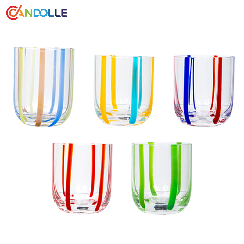 350ml/400ml Colorful Striped Drinking Glasses Murano Style Water Glasses
