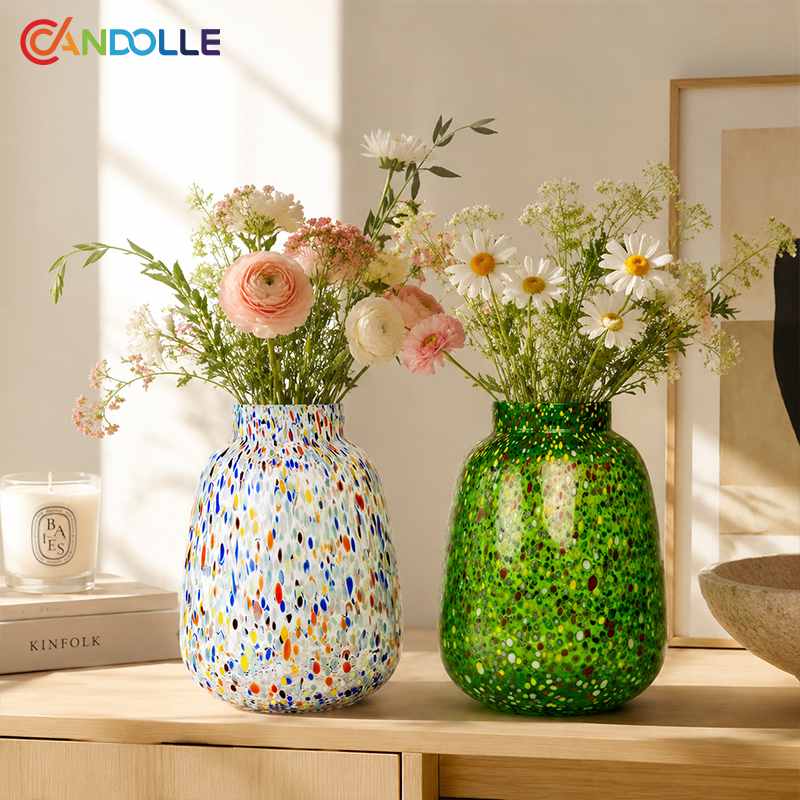 Large Capacity Speckled Glass Vase Hand Blown Decorative Centerpiece Large Capacity Speckled Glass Vase Hand Blown Decorative Centerpiece