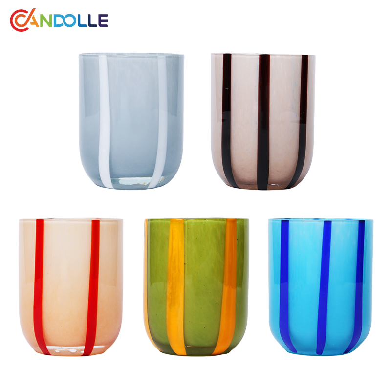 400ml Colored Stripes Drinking Glass Water Cup Colorful Candle Holder