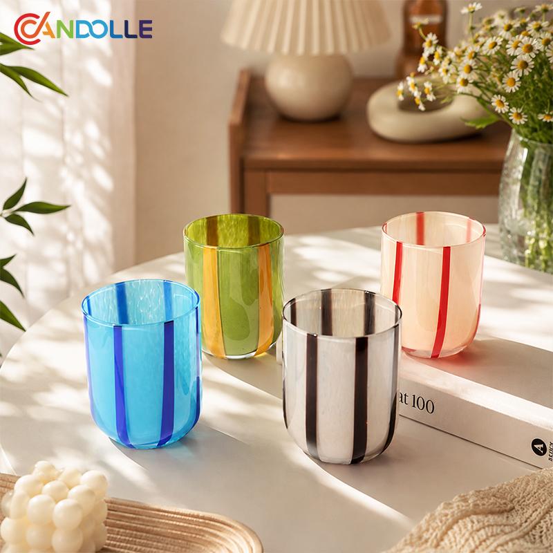 400ml Colored Stripes Drinking Glass Water Cup Colorful Candle Holder 400ml Colored Stripes Drinking Glass Water Cup Colorful Candle Holder