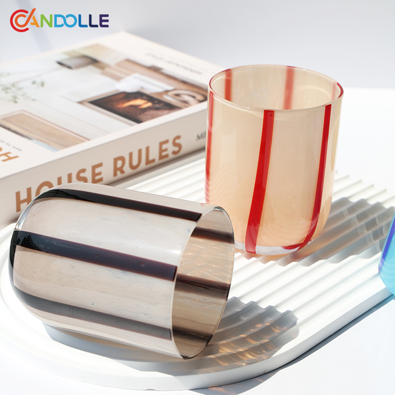 400ml Colored Stripes Drinking Glass Water Cup Colorful Candle Holder 400ml Colored Stripes Drinking Glass Water Cup Colorful Candle Holder