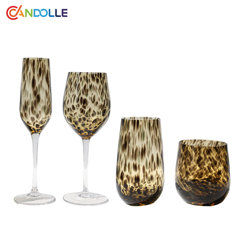 Vintage Amber Leopard Tortoiseshell Wine Glasses Water Tumblers
