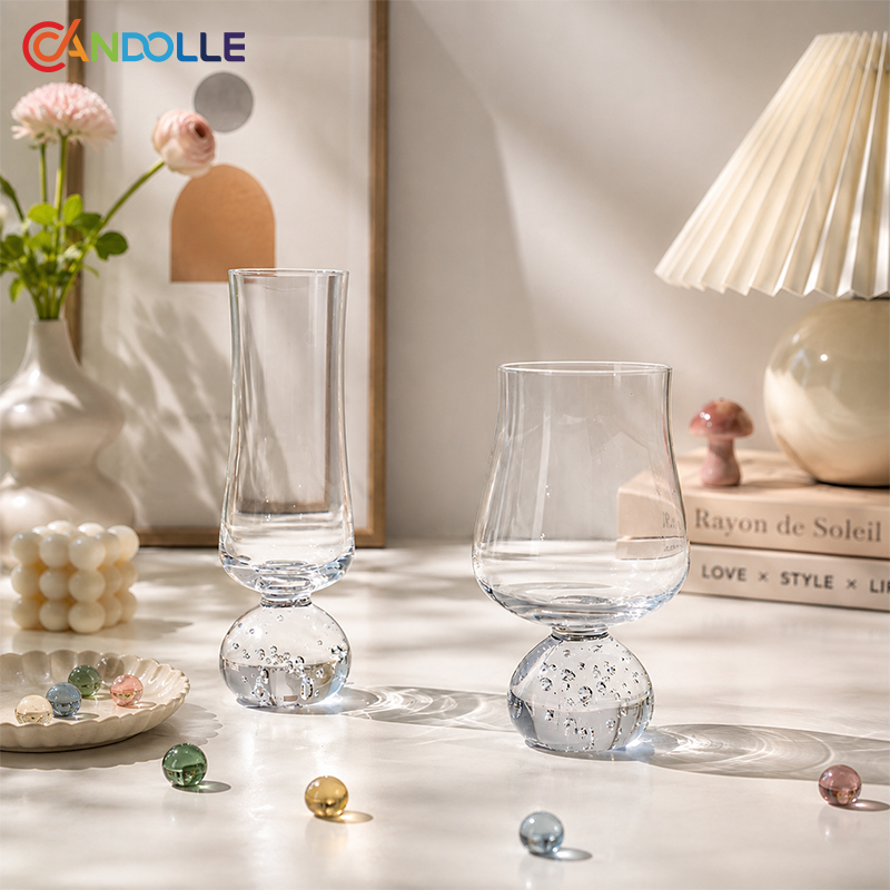 250ml/450ml Clear Crystal Wine Champagne Glass Cup with Spherical Bubble Base 
