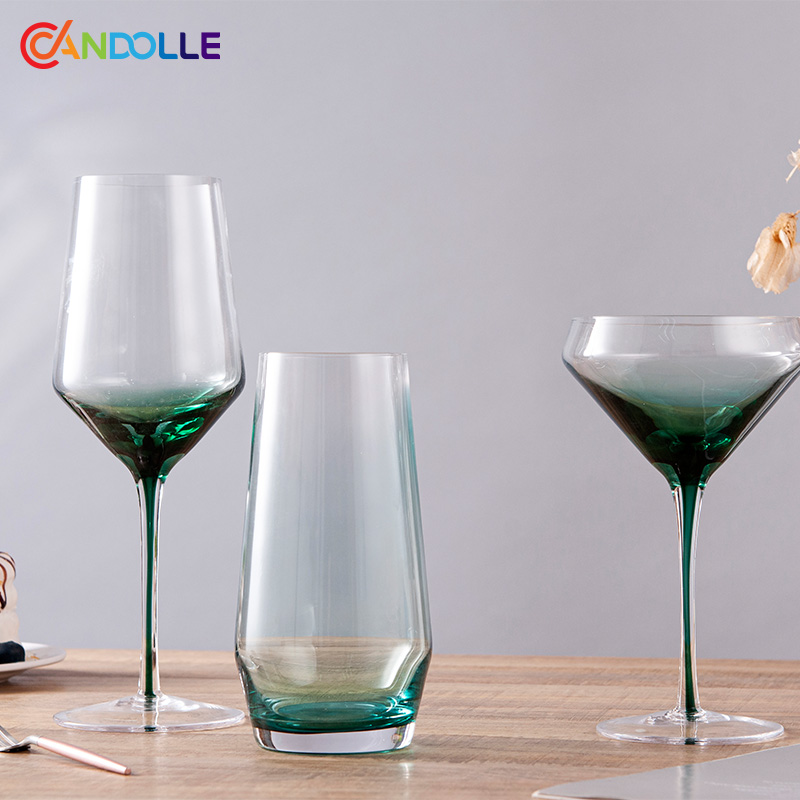 Elegant Gradient Emerald Stem Wine Stemware Set Glass Goblets for Bar Hotel