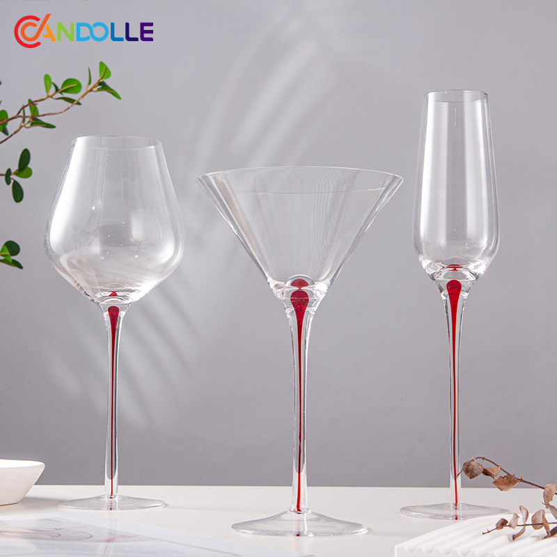 Handblown Red Teardrop Glass Stemware Collection for 5-Star Hotel