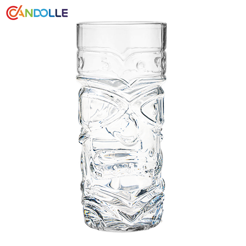 520ml Clear Embossed Tiki Glass Mug Totem Face Drinking Glass Wholesale