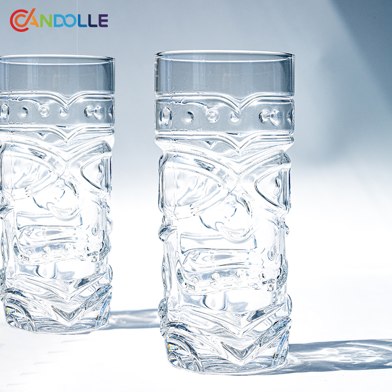 520ml Clear Embossed Tiki Glass Mug Totem Face Drinking Glass Wholesale 520ml Clear Embossed Tiki Glass Mug Totem Face Drinking Glass Wholesale