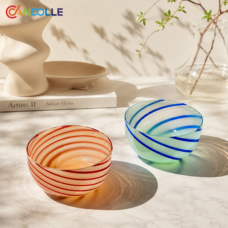 360ml Swirl Colored Stripes Glass Bowl for Fruit Salad Dessert 360ml Swirl Colored Stripes Glass Bowl for Fruit Salad Dessert