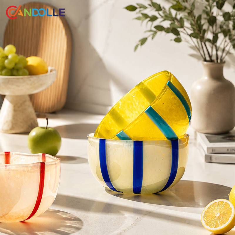 350ml Colored Striped Glass Dessert Salad Bowl 350ml Colored Striped Glass Dessert Salad Bowl