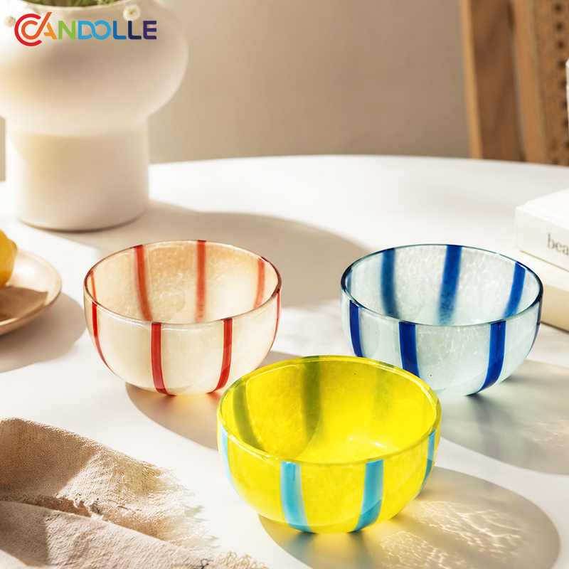 350ml Colored Striped Glass Dessert Salad Bowl 350ml Colored Striped Glass Dessert Salad Bowl