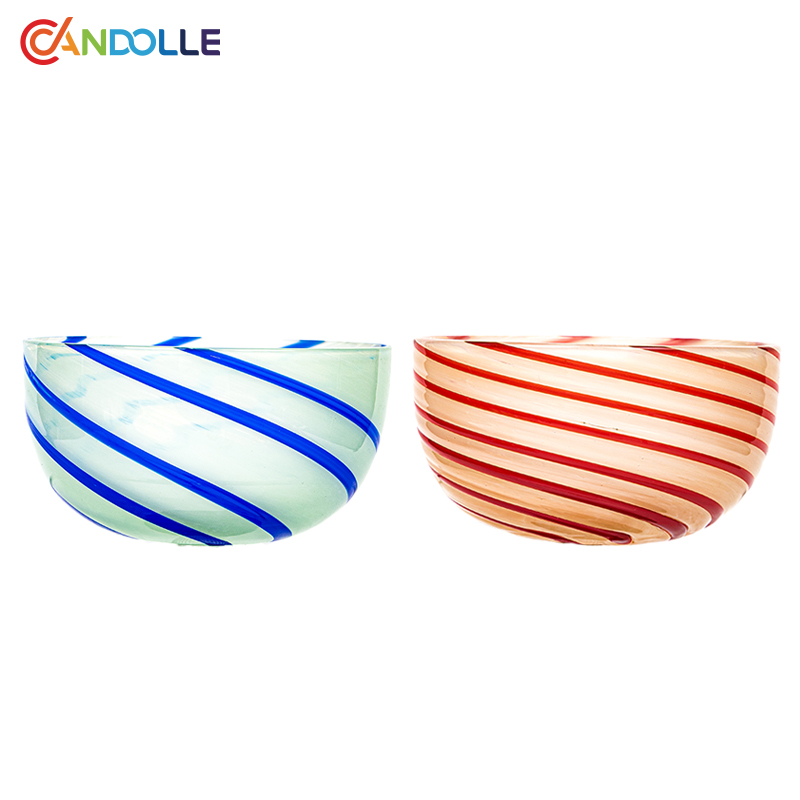 360ml Swirl Colored Stripes Glass Bowl for Fruit Salad Dessert