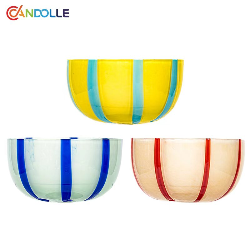 350ml Colored Striped Glass Dessert Salad Bowl 