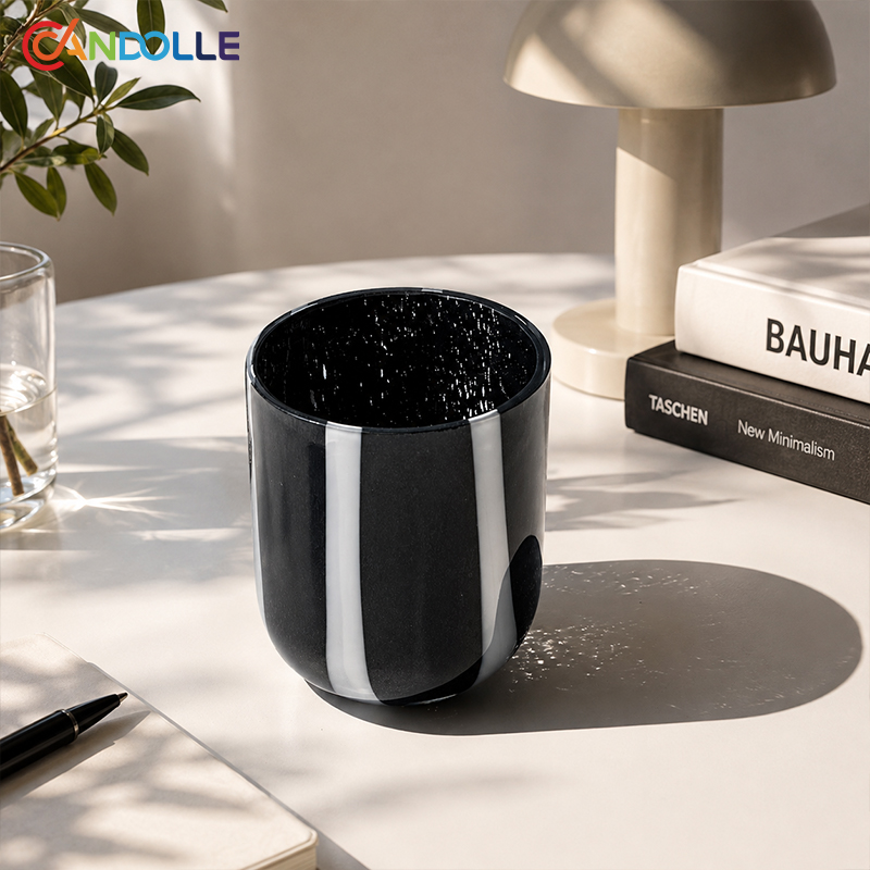 450ml Cylinder Black and White Striped Glass Candle Holder Jar