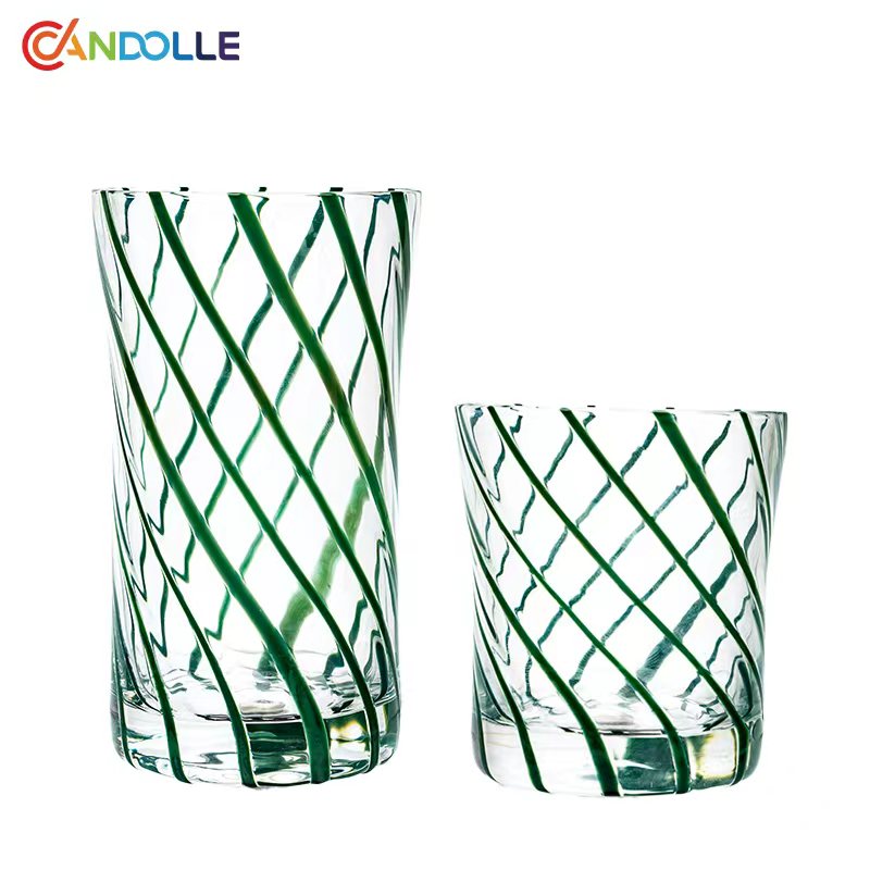 275ml/455ml Clear Drinking Glass with Green Twist Stripes