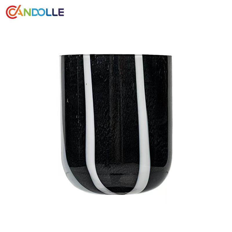 450ml Cylinder Black and White Striped Glass Candle Holder Jar
