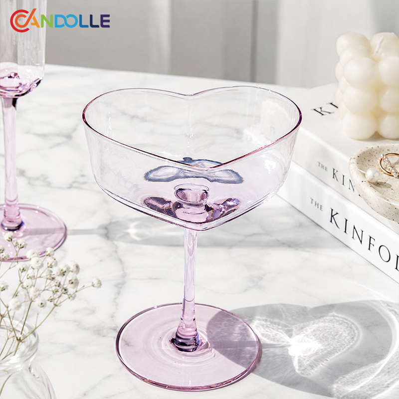 230ml Erbium Pink Heart Shaped Coupe Cocktail Glass for Valentine's Day 230ml Erbium Pink Heart Shaped Coupe Cocktail Glass for Valentine's Day