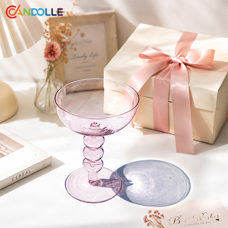 8oz Heart Stem Erbium Pink Glass Dessert Bowl Shallow Coupe Glass 8oz Heart Stem Erbium Pink Glass Dessert Bowl Shallow Coupe Glass
