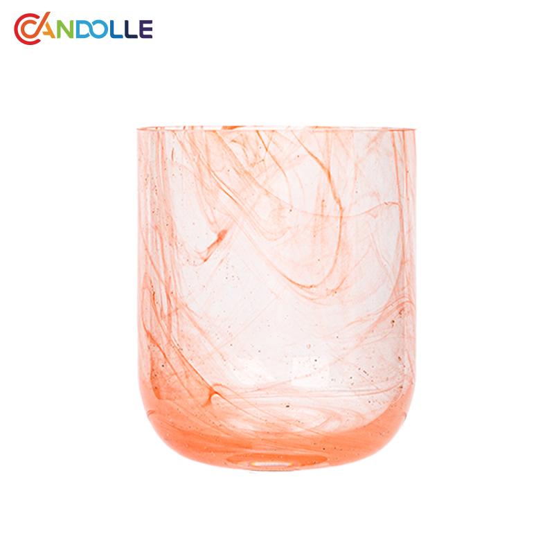 15oz Handblown Marble Crystal Swirl Glass Candle Cup Blush Pink