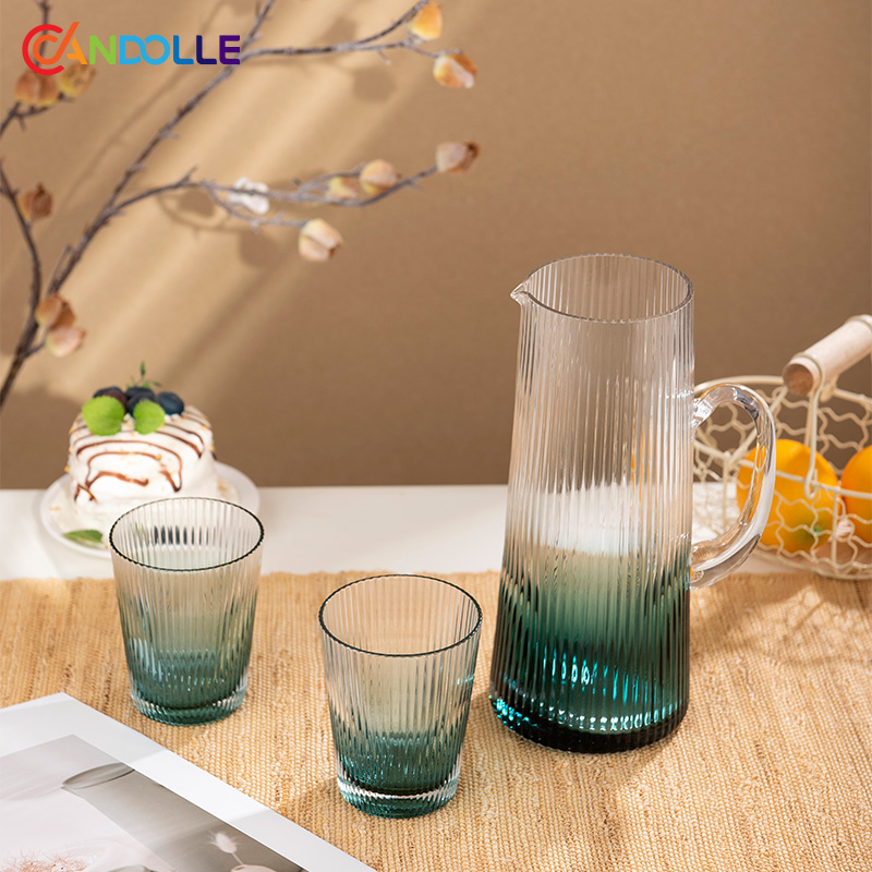 1200ml Gradient Ink Blue Ribbed Glass Pitcher Serving Carafe for Home 1200ml Gradient Ink Blue Ribbed Glass Pitcher Serving Carafe for Home