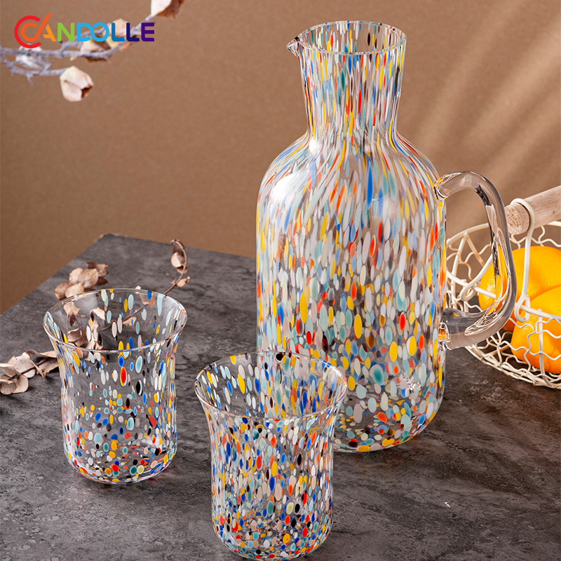 Handblown Multicolor Confetti Crystal Pitcher Glass Set for Parties Handblown Multicolor Confetti Crystal Pitcher Glass Set for Parties