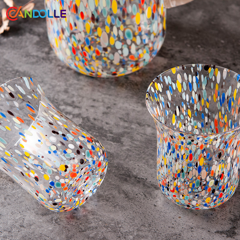 Handblown Multicolor Confetti Crystal Pitcher Glass Set for Parties Handblown Multicolor Confetti Crystal Pitcher Glass Set for Parties