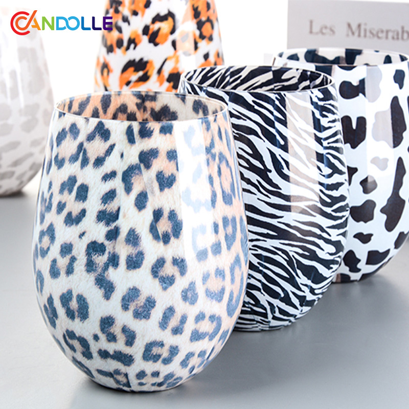 550ml Egg Shaped Leopard Print Glass Candle Vessel Empty Candle Jar 550ml Egg Shaped Leopard Print Glass Candle Vessel Empty Candle Jar