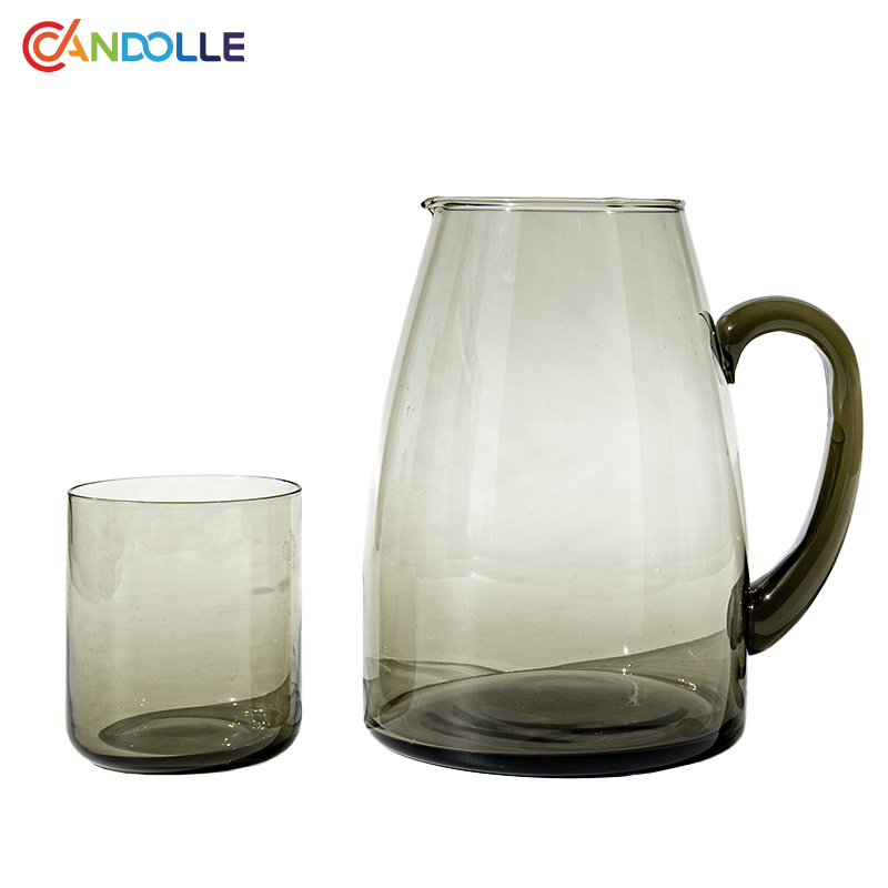 2100ml Smoky Gray Glass Pitcher Jar Set with 410ml Water Cups
