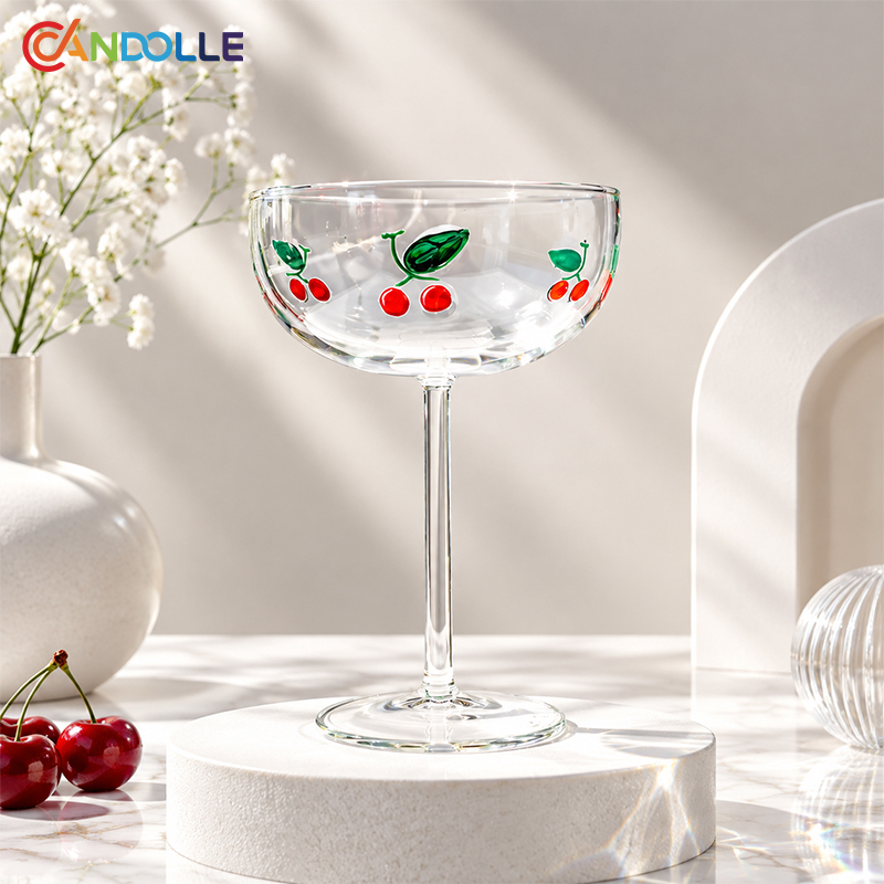 14oz Cherry Coupe Cocktail Glass 3D Hand Painted Goblet 14oz Cherry Coupe Cocktail Glass 3D Hand Painted Goblet