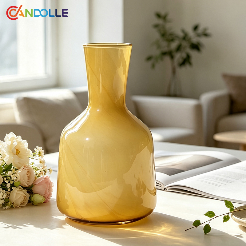 1400ml Twist Glass Carafe Vase Warm Yellow Ceramic Look 1400ml Twist Glass Carafe Vase Warm Yellow Ceramic Look