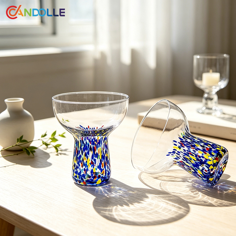 8oz Stemless Confetti Margarita Cocktail Glass Mexican-style 8oz Stemless Confetti Margarita Cocktail Glass Mexican-style