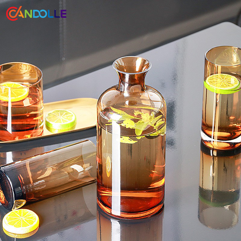 1500ml Gradient Amber Glass Cold Water Jug Set with Lid 1500ml Gradient Amber Glass Cold Water Jug Set with Lid