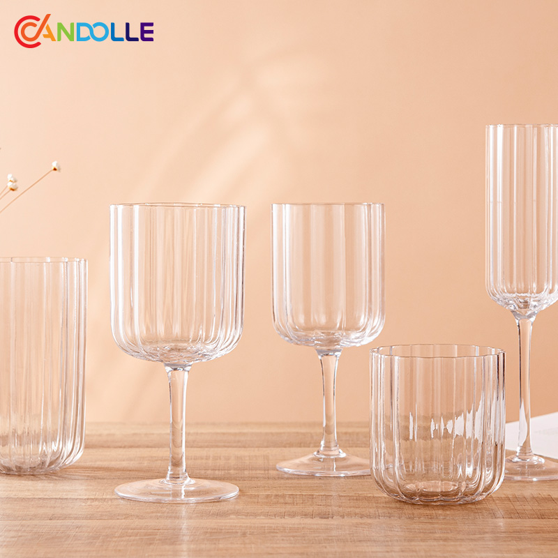 Vintage Ribbed Stemmed Fluted Wine Champagne & Water Glasses Vintage Ribbed Stemmed Fluted Wine Champagne & Water Glasses